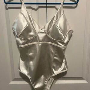Elegant White Satin Bodysuit